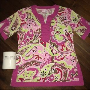 Koi Scrub Top Pink Paisley Print